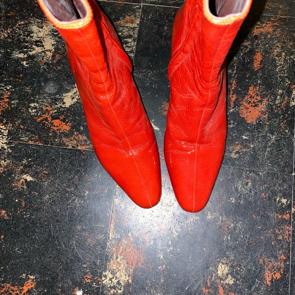 Trademark Red Patent Leather Boots Mira Booties Size 36 6 Gogo - Picture 5 of 8